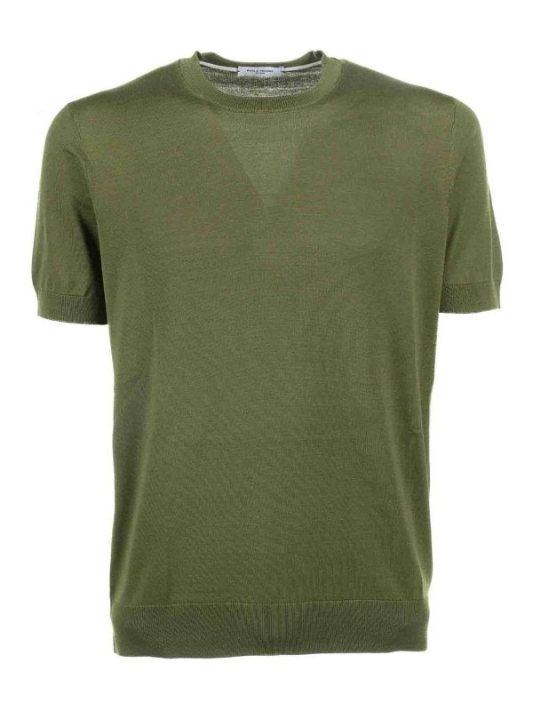 T-shirt Verde In Cotone E Seta