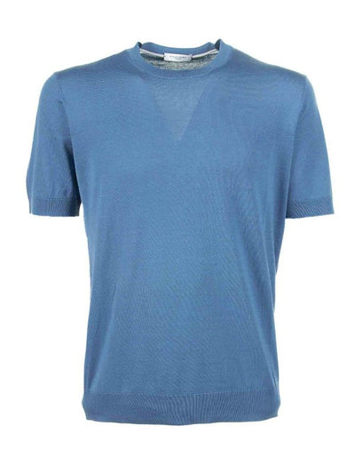 T-shirt Azzurra In Cotone E Seta