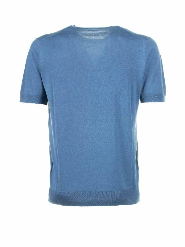 T-shirt Azzurra In Cotone E Seta