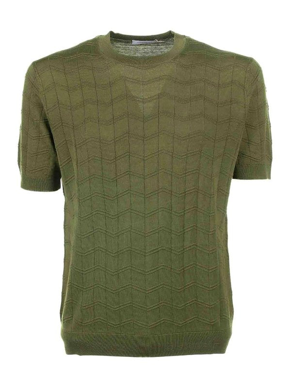 T-shirt Verde In Cotone E Seta