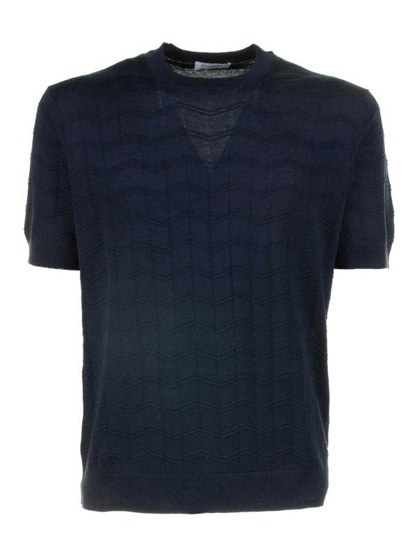 T-shirt Blu In Cotone E Seta