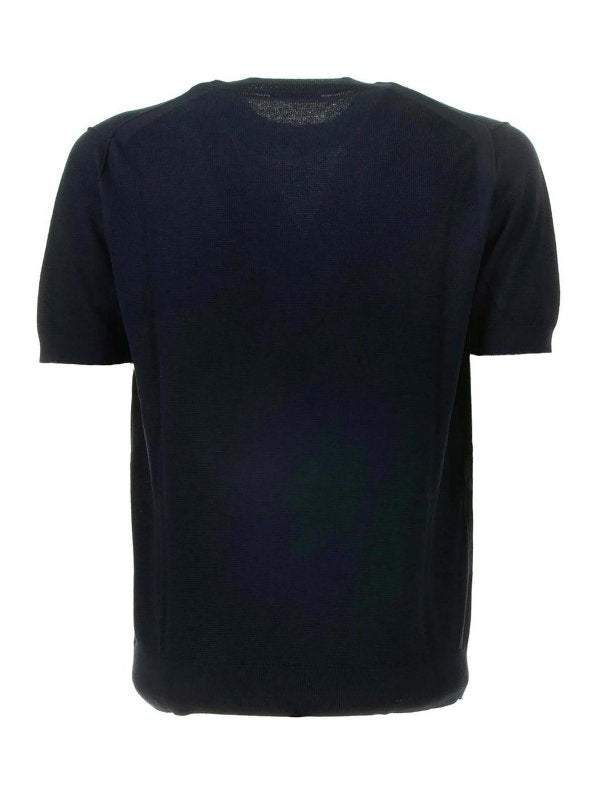 T-shirt Blu In Cotone E Seta