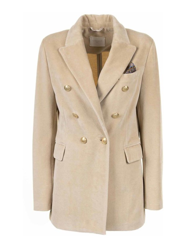 Giacca Doppiopetto Donna Beige In Velluto