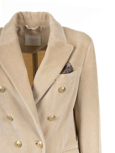 Giacca Doppiopetto Donna Beige In Velluto