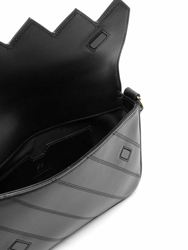 Borsa A Spalla Flap Wave Nera In Pelle