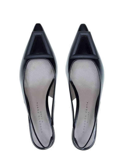 Décolleté Slingback Nero In Pelle