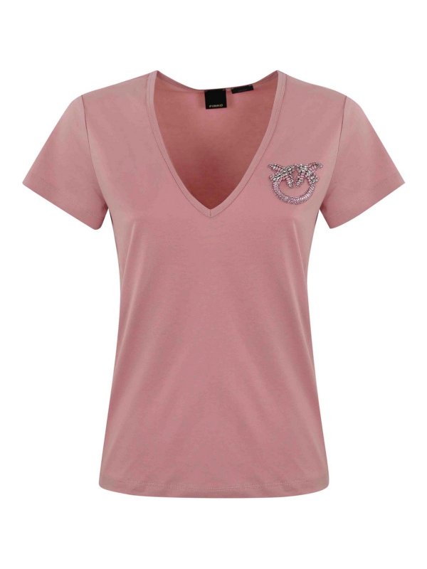 T-shirt Turbato Con Ricamo Gioiello In Cotone