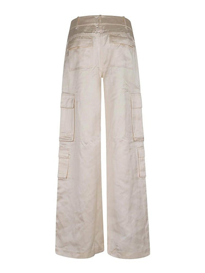 Pantaloni Cargo In Raso Color Crema