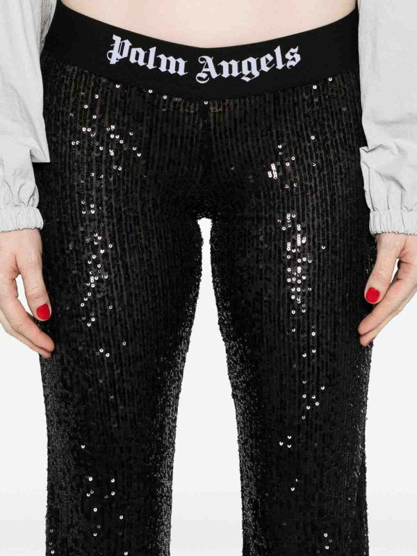 Pantaloni Svasati Con Paillettes Con Logo