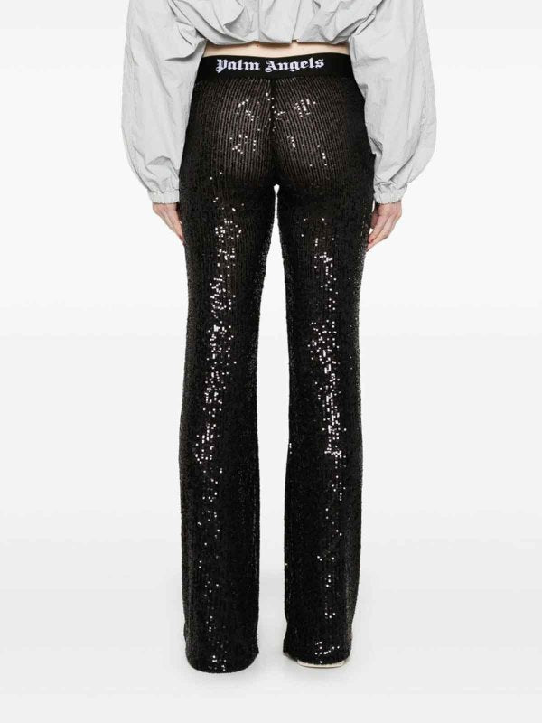 Pantaloni Svasati Con Paillettes Con Logo