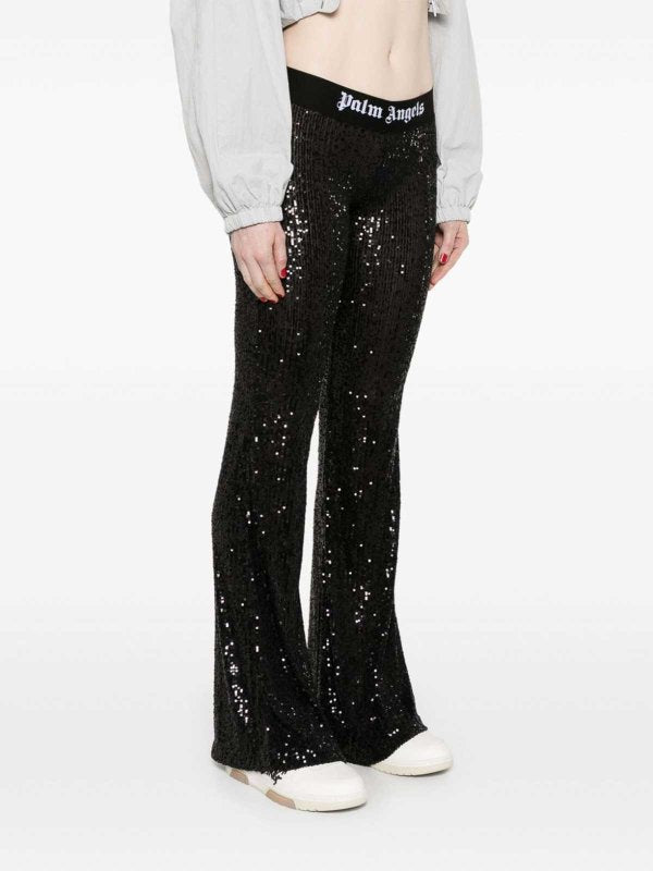 Pantaloni Svasati Con Paillettes Con Logo