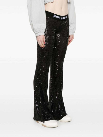 Pantaloni Svasati Con Paillettes Con Logo