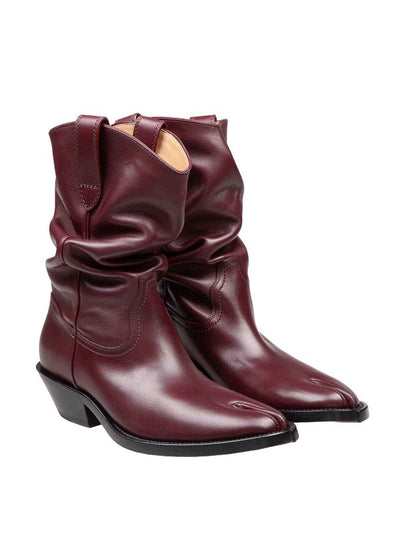 Stivale Texano Tabi In Pelle Colore Bordeaux