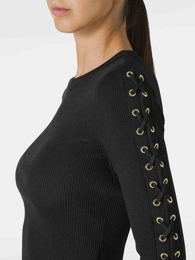 Top In Maglia A Costine Con Lacci