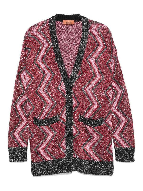 Cardigan Con Paillettes E Zigzag