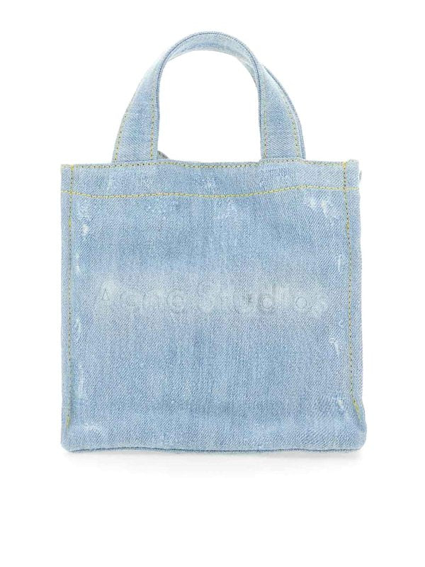 Mini Borsa Shopper In Denim Con Logo