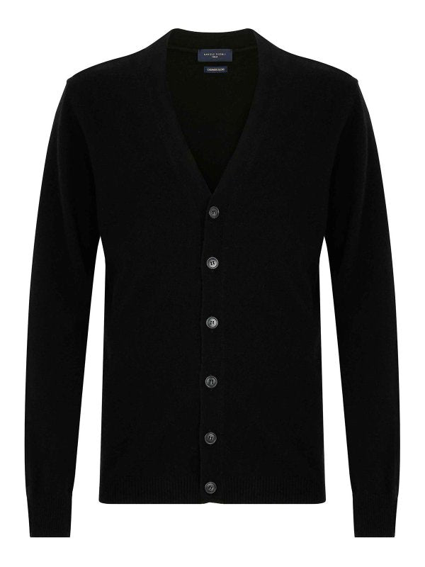 Cardigan In Lana Nera Con Bottoni