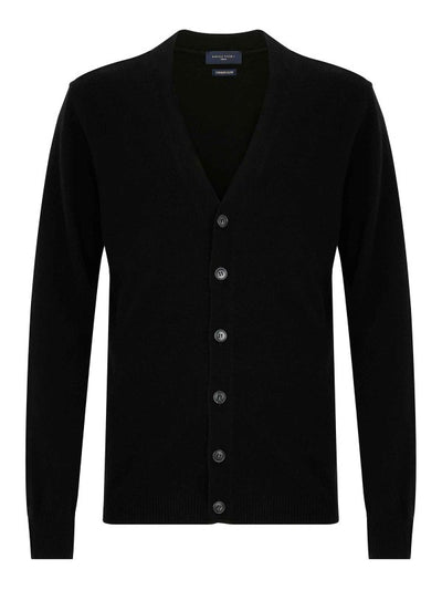 Cardigan In Lana Nera Con Bottoni