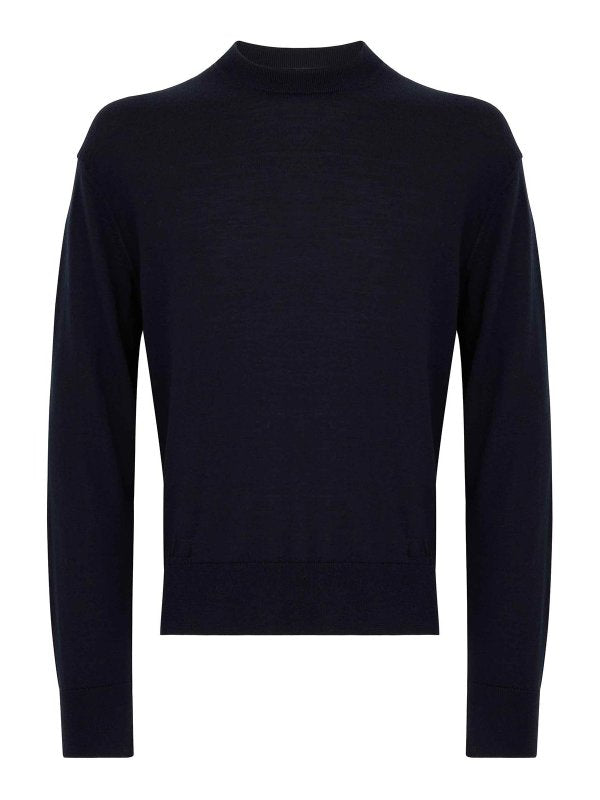 Maglione Girocollo Blu In Lana E Cashmere