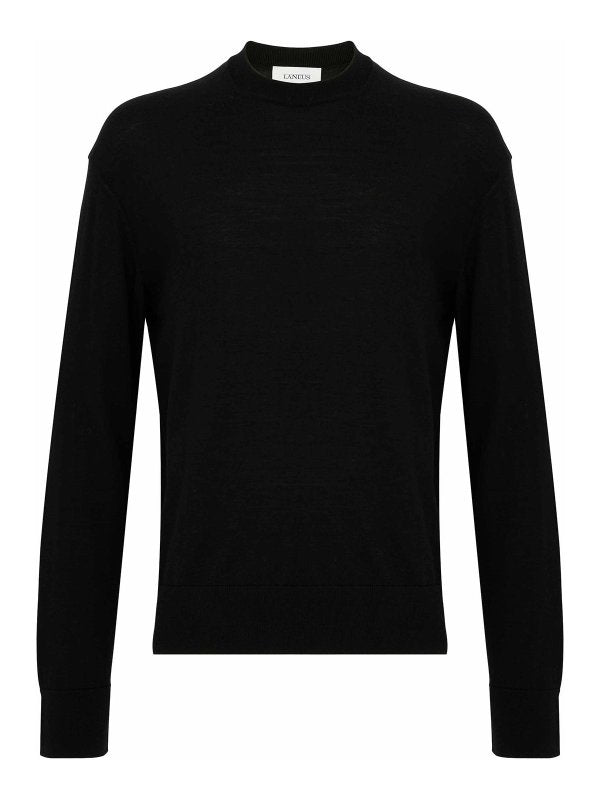 Maglione Girocollo Nero In Lana E Cashmere