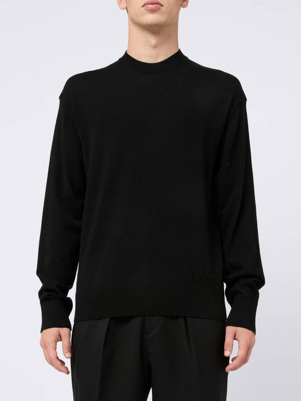 Maglione Girocollo Nero In Lana E Cashmere