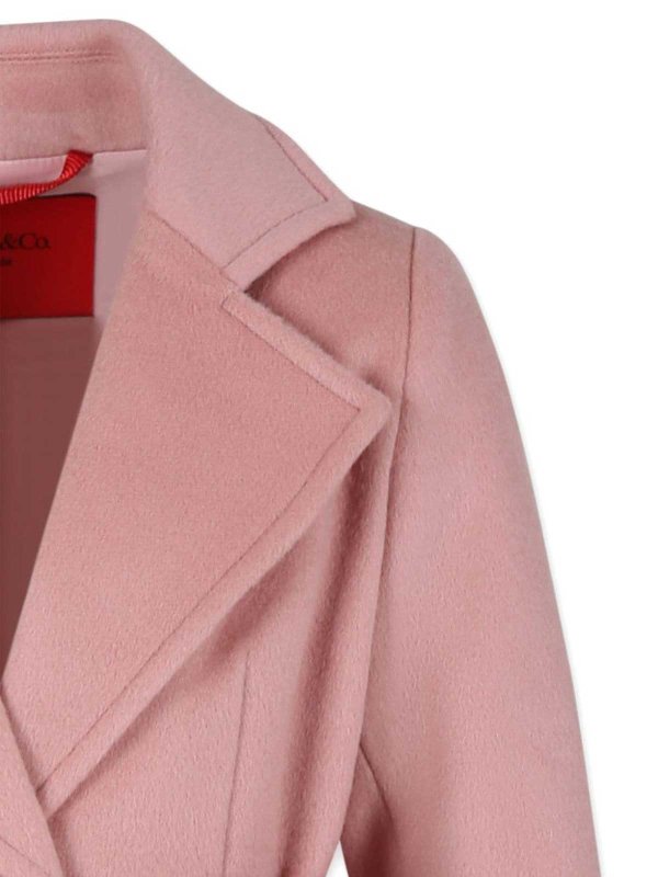 Cappotto In Lana Rosa Con Cintura In Vita