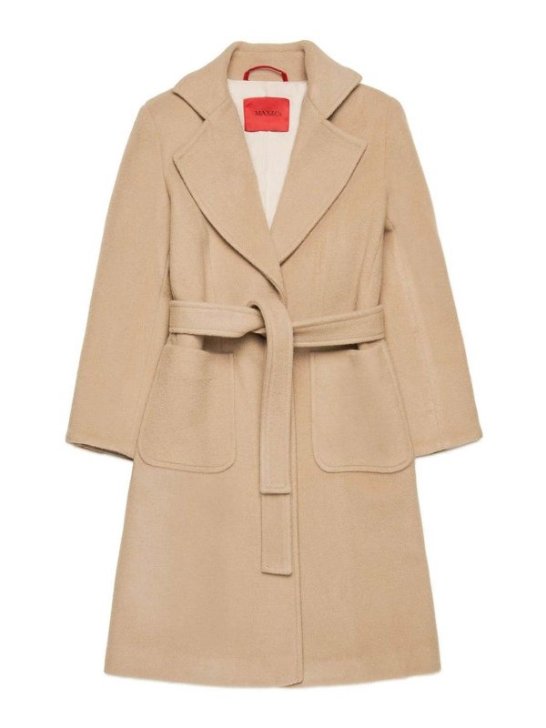 Cappotto In Lana Beige Con Cintura In Vita