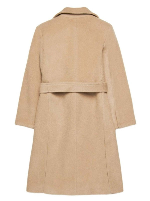 Cappotto In Lana Beige Con Cintura In Vita