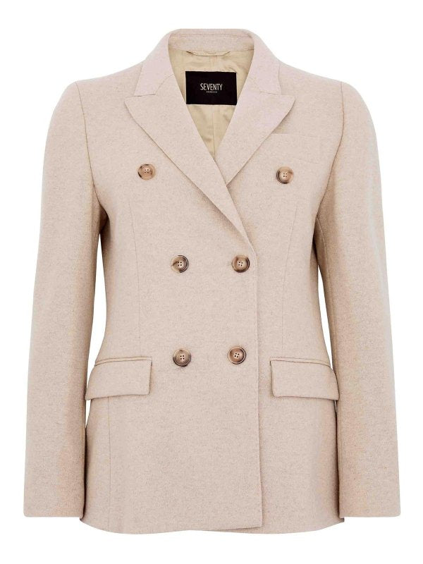 Blazer Doppiopetto In Lana Beige