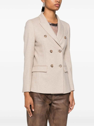 Blazer Doppiopetto In Lana Beige