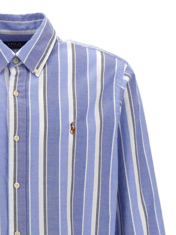 Camicia A Righe Con Ricamo Logo