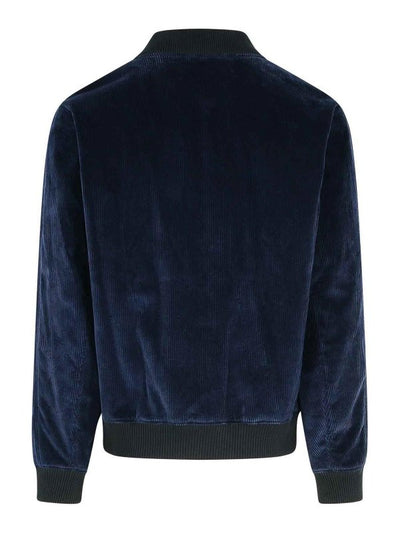 Giubbotto Bomber In Cotone Blu Scuro Teddy