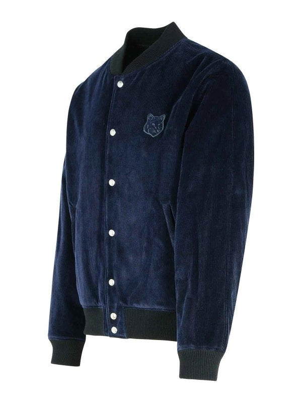 Giubbotto Bomber In Cotone Blu Scuro Teddy