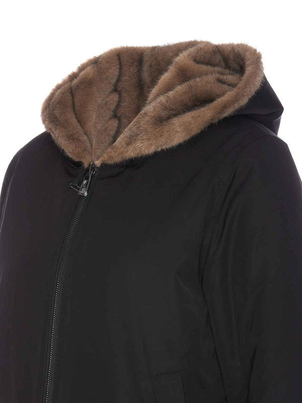 Parka Reversibile Moka Nero E Pastello