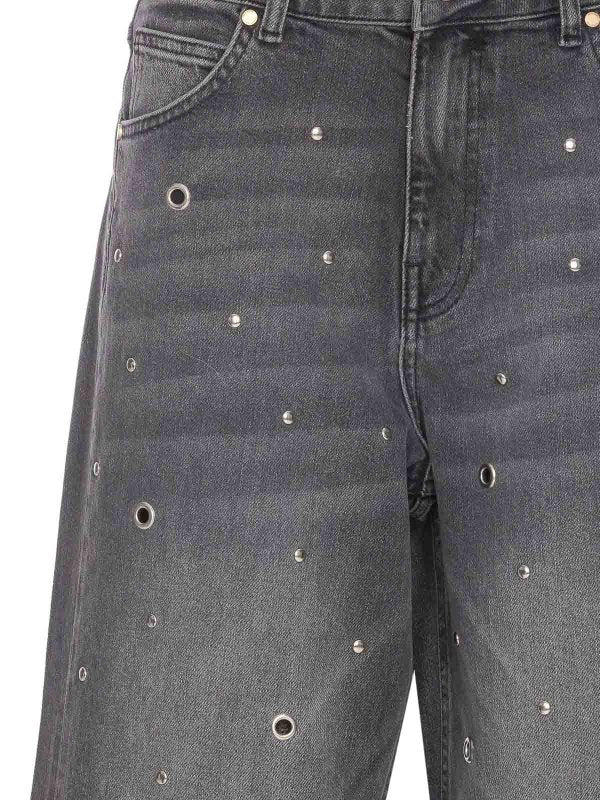 Jeans Grigi Decorati Con Occhielli