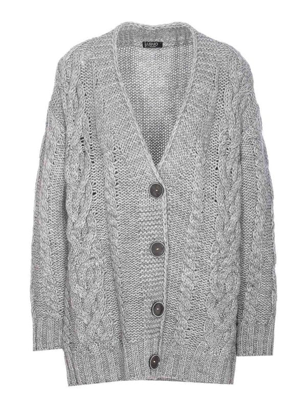 Cardigan Lavorato A Maglia Grigio