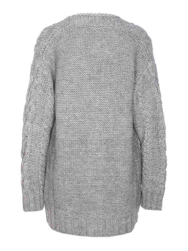 Cardigan Lavorato A Maglia Grigio