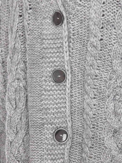 Cardigan Lavorato A Maglia Grigio