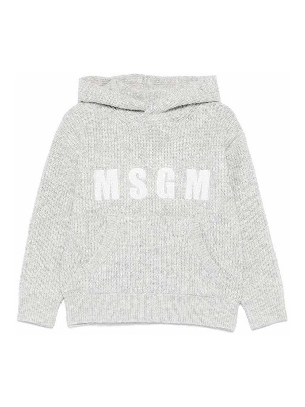 Maglione Grigio Con Cappuccio E Logo