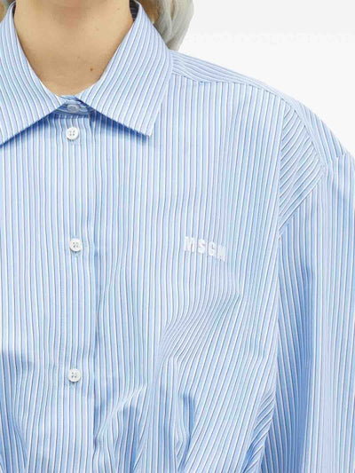 Camicia Corta A Righe Con Logo Ricamato