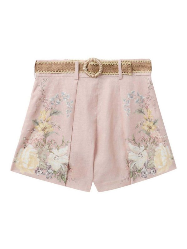 Shorts In Lino Con Stampa Waverly Floreale