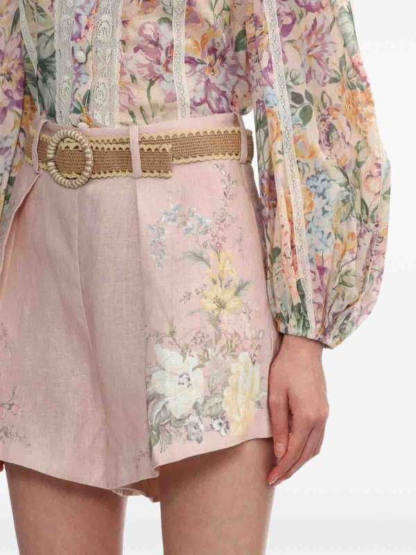 Shorts In Lino Con Stampa Waverly Floreale