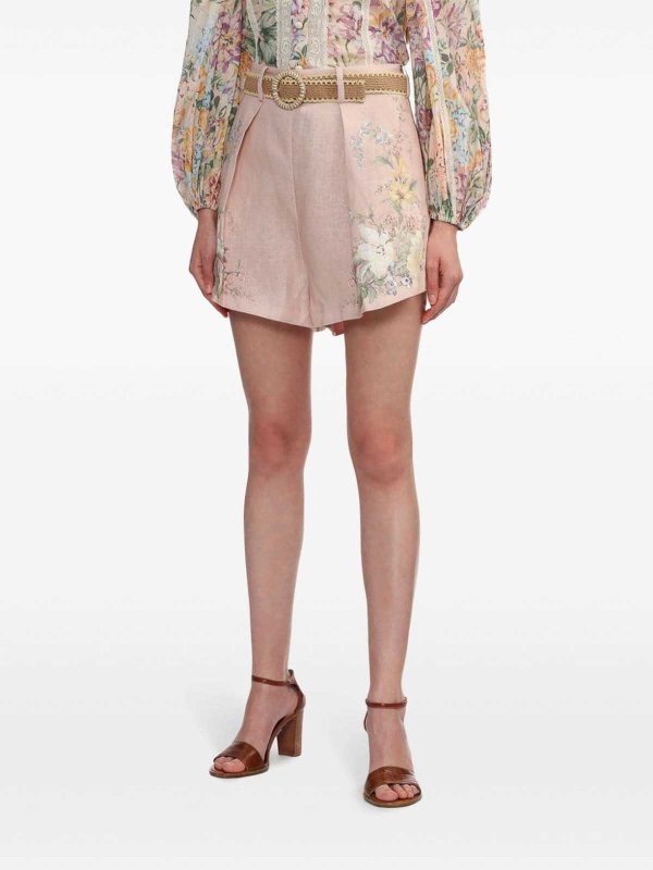 Shorts In Lino Con Stampa Waverly Floreale