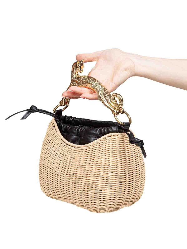 Borsa Large Hobo In Rafia E Pelle