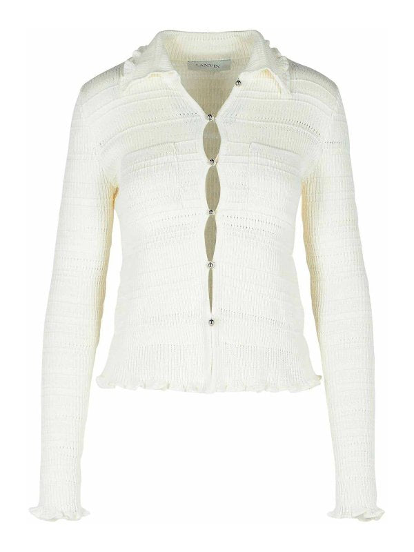 Cardigan In Cotone Bianco A Coste