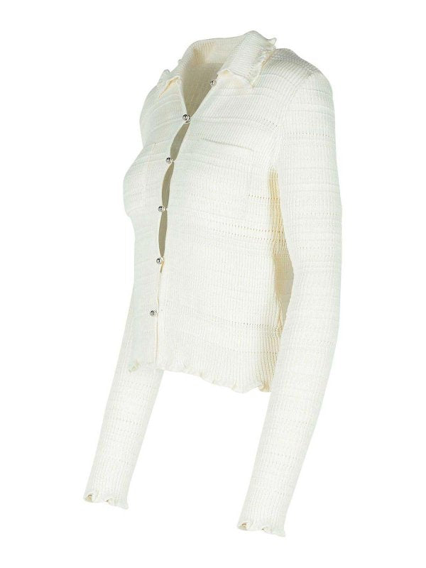 Cardigan In Cotone Bianco A Coste