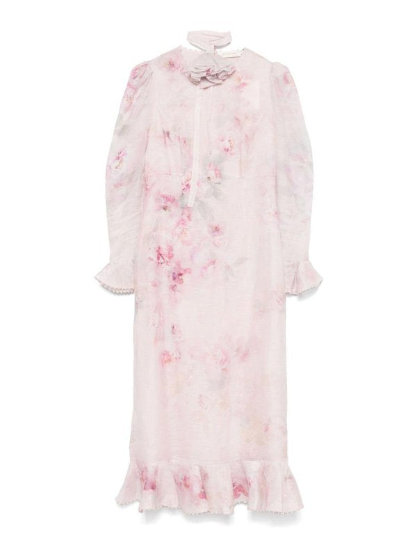 Vestito Midi Con Stampa Floreale Rosa Chiaro