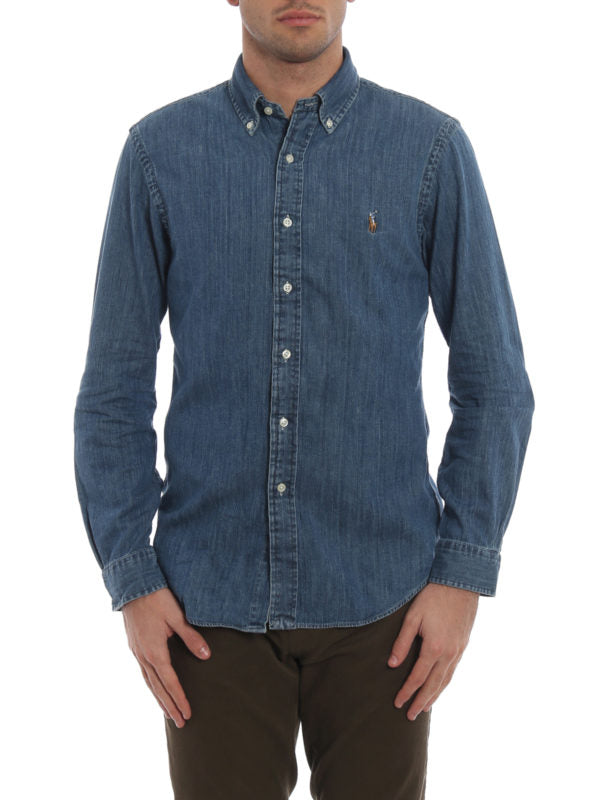 Camicia Slim In Denim Colletto Button-down