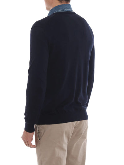 Pullover In Cotone Blu Scuro Con Scollo A V