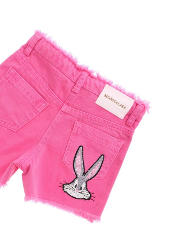 Shorts In Denim Rosa Con Ricamo Bugs Bunny